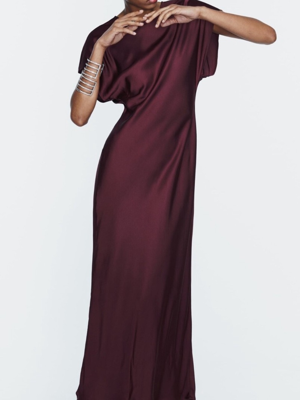 Zara Burgundy Satin Maxi Dress